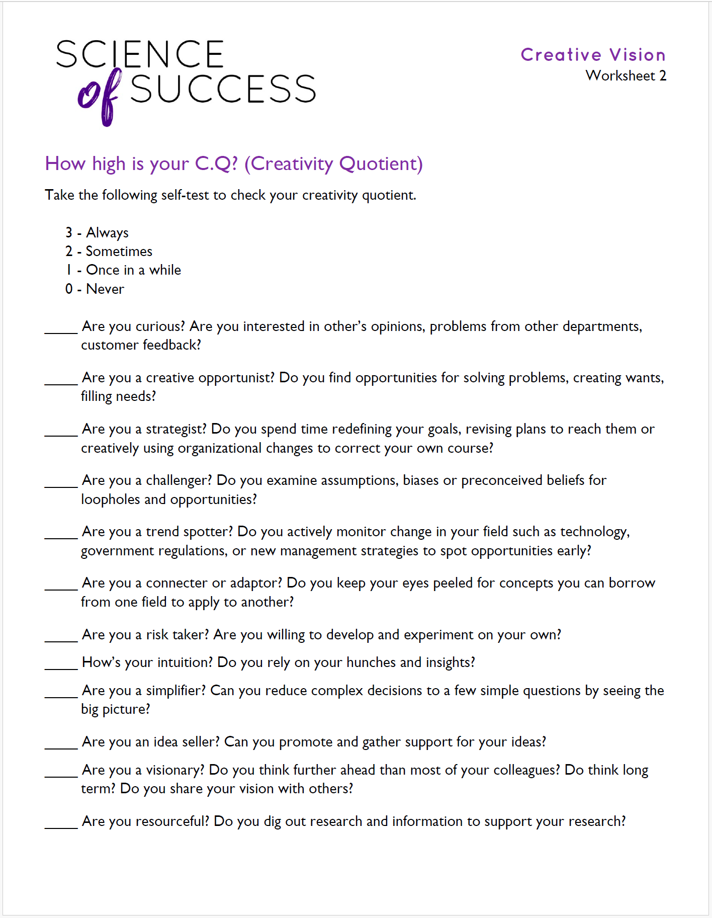 Creative Vision Worksheets – Judy Balloff